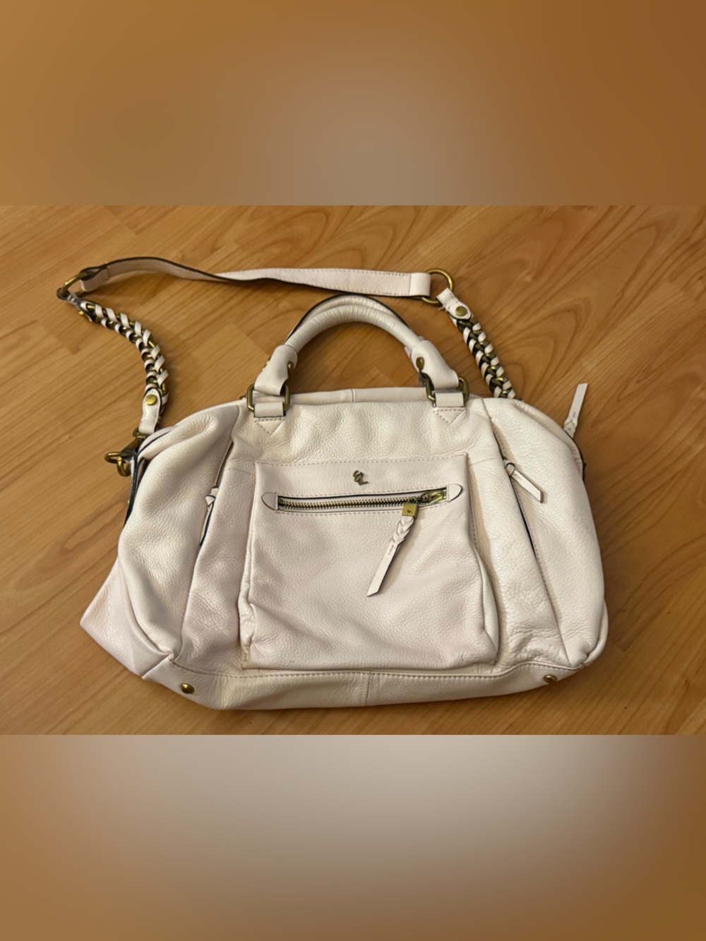 Elliott Lucca Light Pink Pebbled Leather Handbag Tote Chain Purse